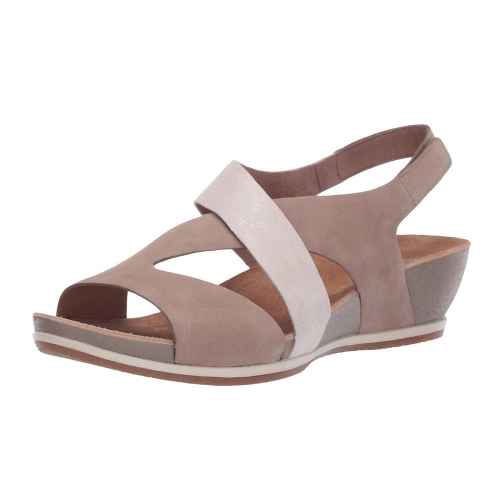 Dansko Vicky Taupe‎ Milled Nubuck Open toe Wedge Leather Sandals Comfort Size 9